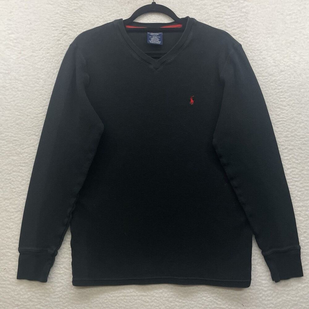Polo Ralph Lauren Shirt Mens Medium Black Sleepwear Thermal Waffle Knit Pony